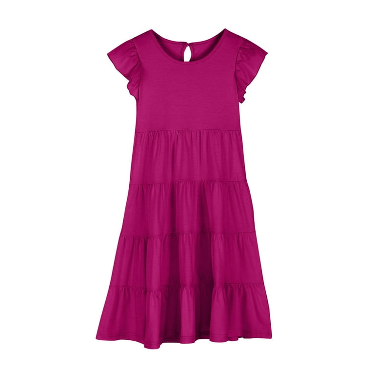 Atoguta Kids Dress Short Sleeve Ruffled Pockets Junior Prom Dresses for Teen Girls Wine, Size 6m-15, Girl's, Size: 12