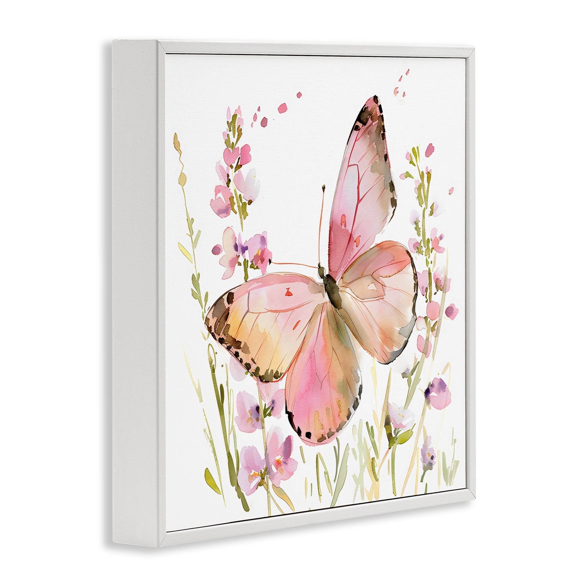 Stupell Industries Colorful Spring Butterfly Pink White Framed Giclee Art, design by Creative Studio