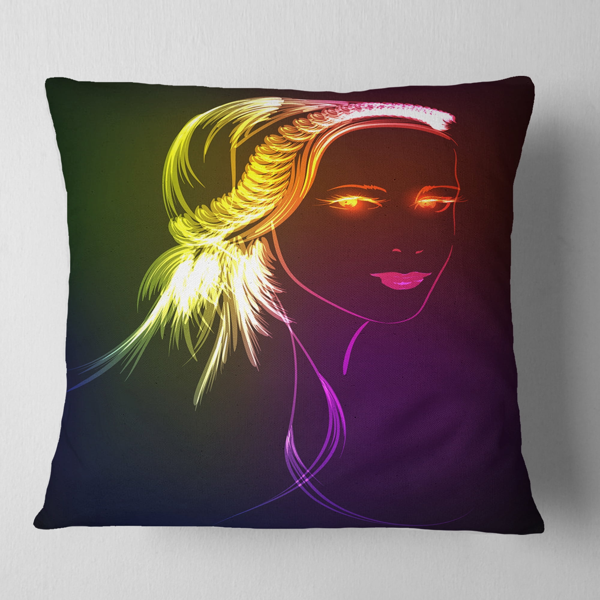 Designart Illuminating Girl s Head Fractal - Modern Portrait Throw Pillow - 16x16