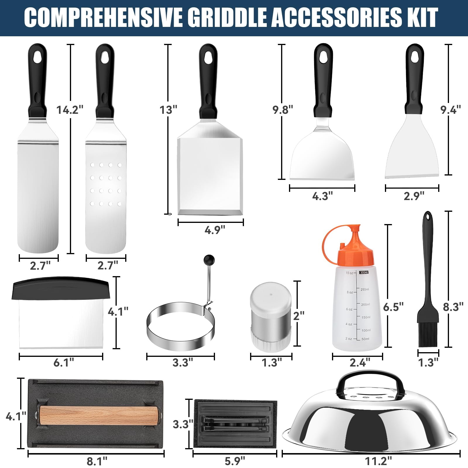 Griddle Accessories Kit  18pcs Grill Spatula Set For Blackstone And Camp Chef Flat Top With Enlarged Spatulas Basting Cover Scraper Outdoor Bbq