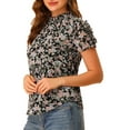 thumbnail image 4 of INSPIRE CHIC Women's Ruffle Neck Short Sleeve Keyhole Back Chiffon Floral Blouses XS Black, 4 of 7