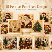 DIY Christmas Pearl Diamond Painting Art Kit with Frame, Christmas Diamond Art Kit for Adults & Beginners with Pearl Beads and Gemstone Dots, 3D Holiday Wall Decor Craft Gift
