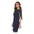 thumbnail image 3 of DKNY Womens Navy Zippered Sheer Capelet Lined Flutter Sleeve Crew Neck Above The Knee Evening Sheath Dress 6, 3 of 4