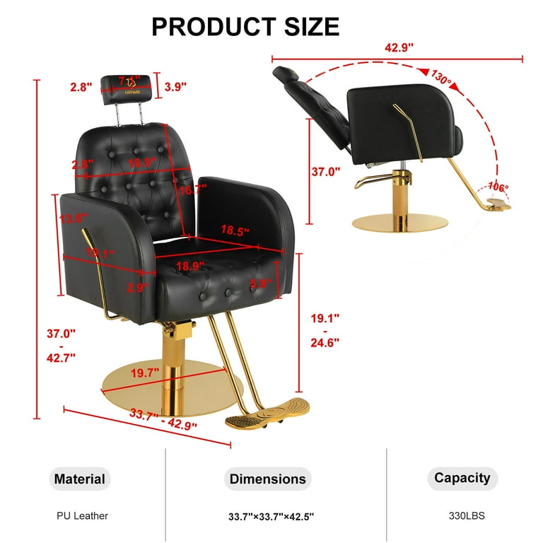 LUXMARS Salon Chair Barber Chair Height Adjustable Hydraulic