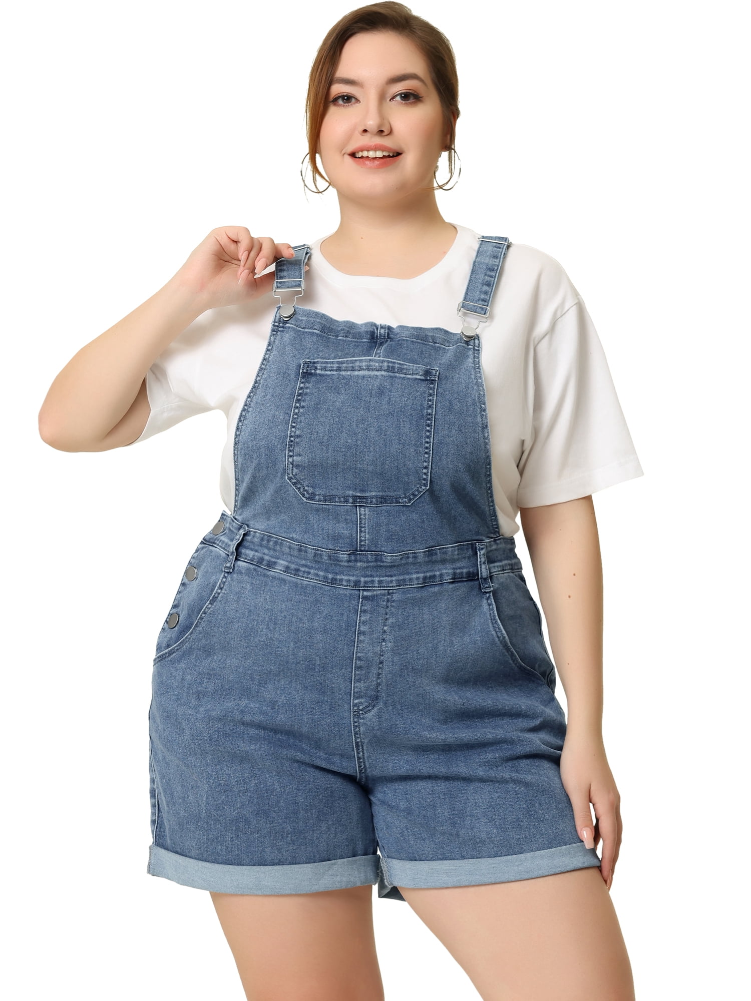 DARING DIVA Women's Plus Size Jumpsuit Roll Hem Pocket Denim Overalls 6X Gray Blue