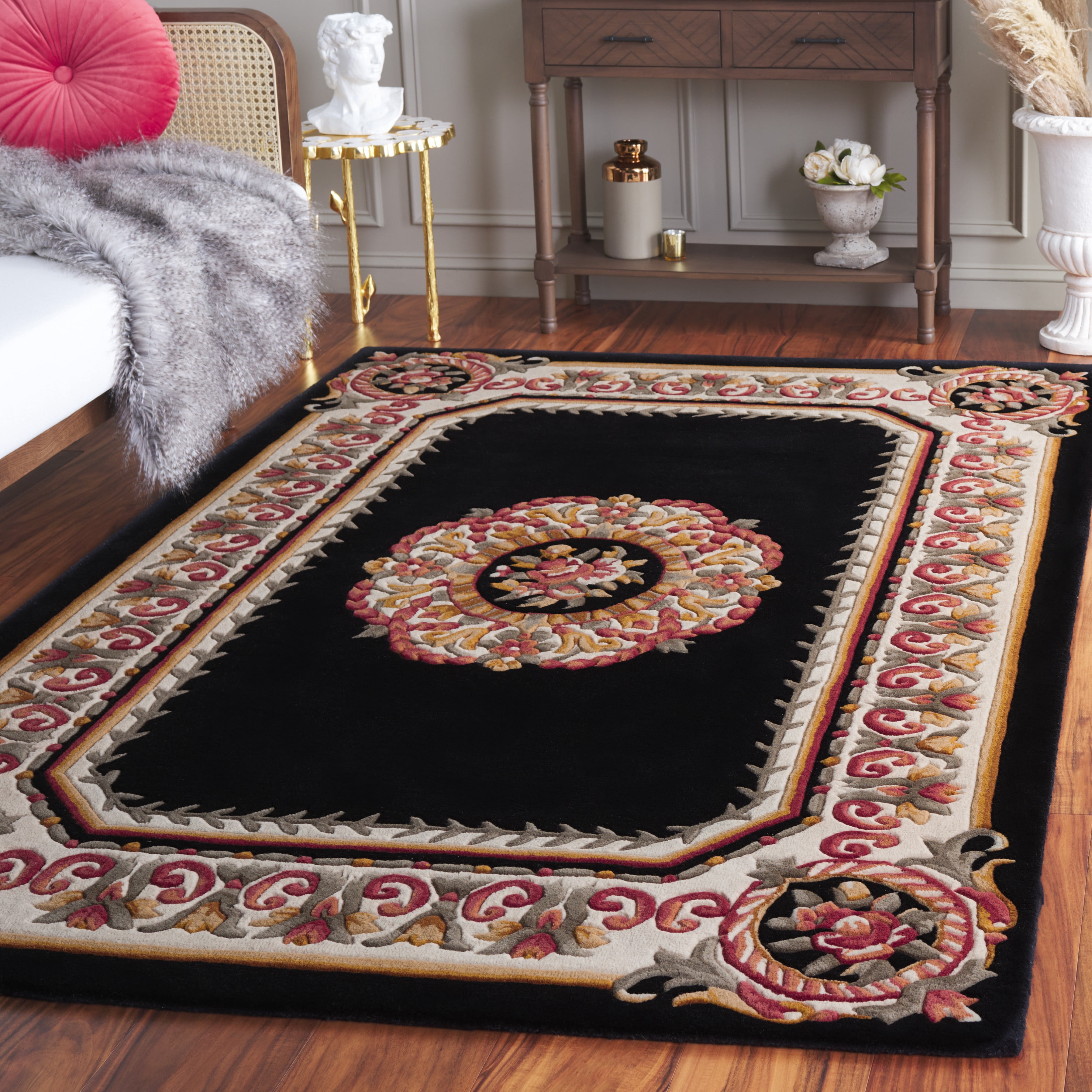 SAFAVIEH Naples Charlotte Bordered Area Rug, Black/Ivory, 4' x 6'