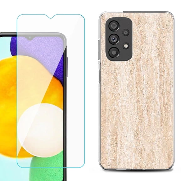 Slim-Fit Gel TPU Phone Case for Samsung Galaxy A23 5G, with Tempered Glass Screen Protector, by OneToughShield ® - Marble/Coffee Tone