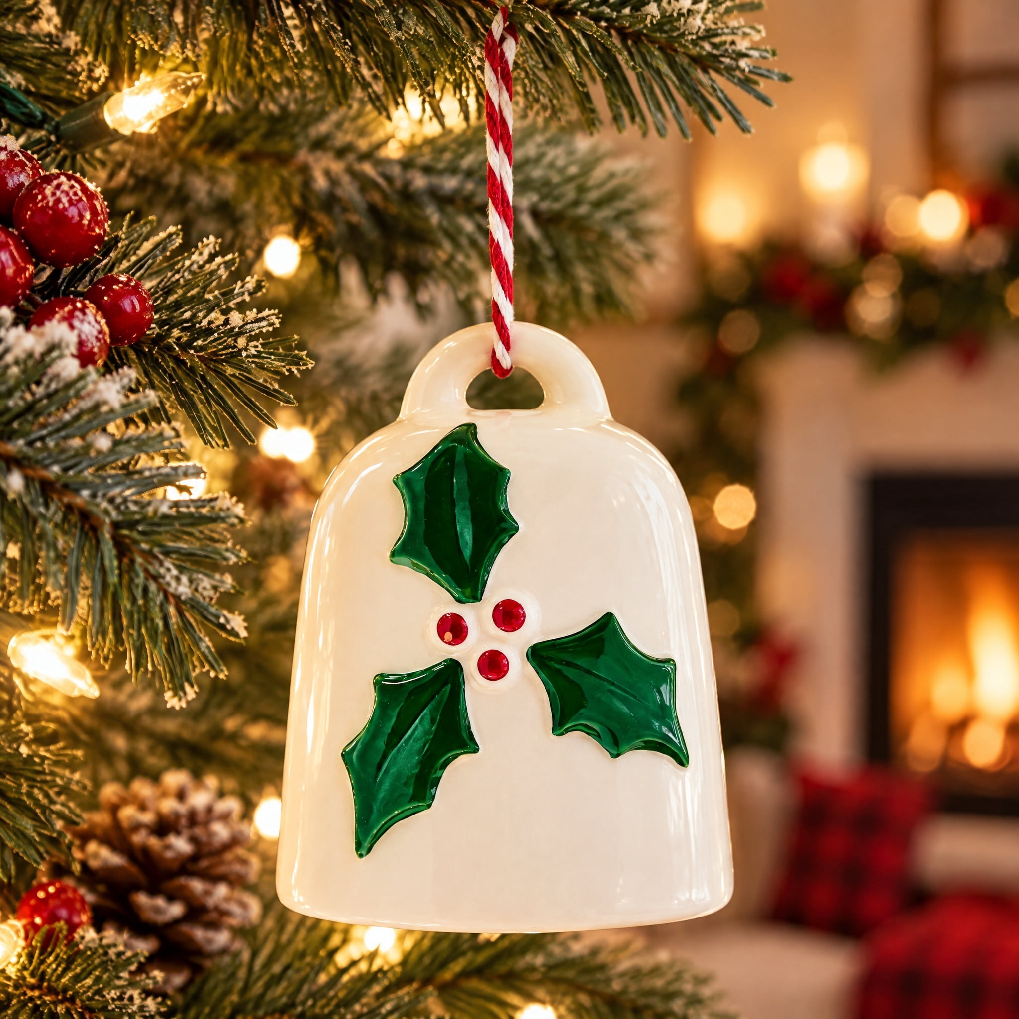 White/Red/Green Holly Bell Christmas Ornament, 3.8", by Holiday Time