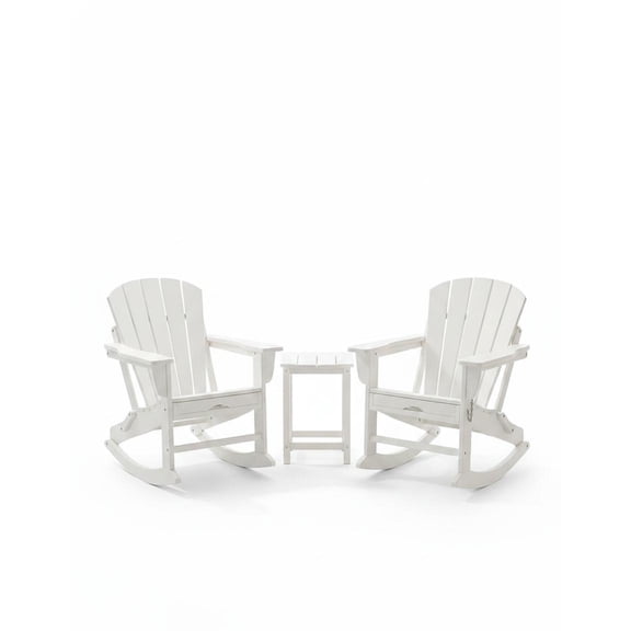 Folding Adirondack Rocking Chair with Retractable Ottoman All-Weather HDPE Patio Chair Wooden HDPE304 hardware White