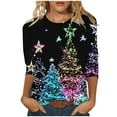thumbnail image 2 of Cavosen Christmas Blouses for Women 3/4 Sleeve Glitter Xmas Tree Print Tops Crew Neck Shirts Holiday Trendy Blouse Vacation Festival T-Shirt Cute Going Out Party Clothes, 2 of 5