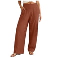 thumbnail image 3 of RFQWOVSR Women's High Waist Button Front Wide Leg Linen Pants with Pockets Loose Fit Casual Summer Trousers L, 3 of 4