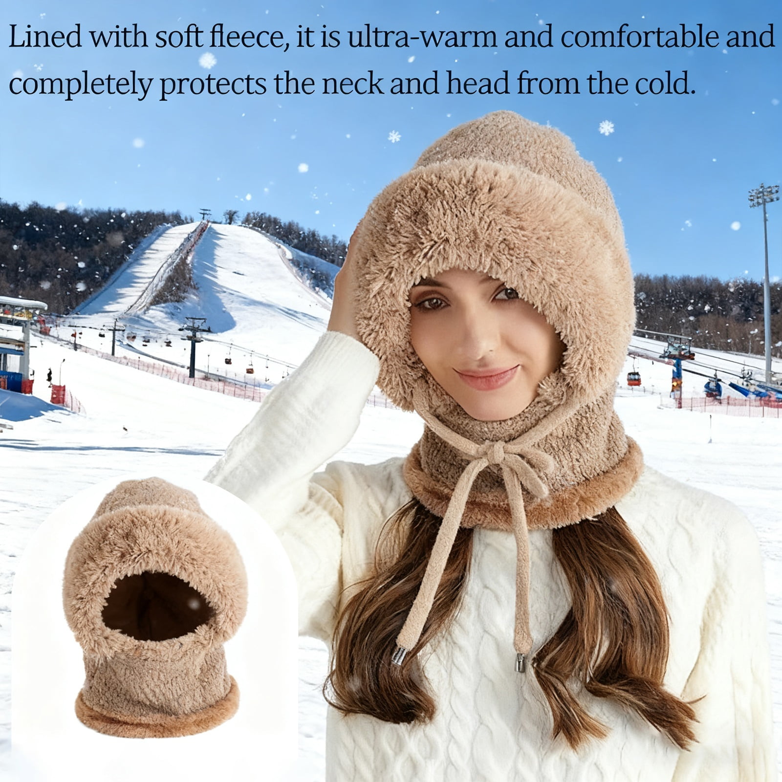 3 In 1 Beanie Hat for Women, Windproof Cold-Proof Balaclava Hat with Scarf and Mask for Snow Caps Ski