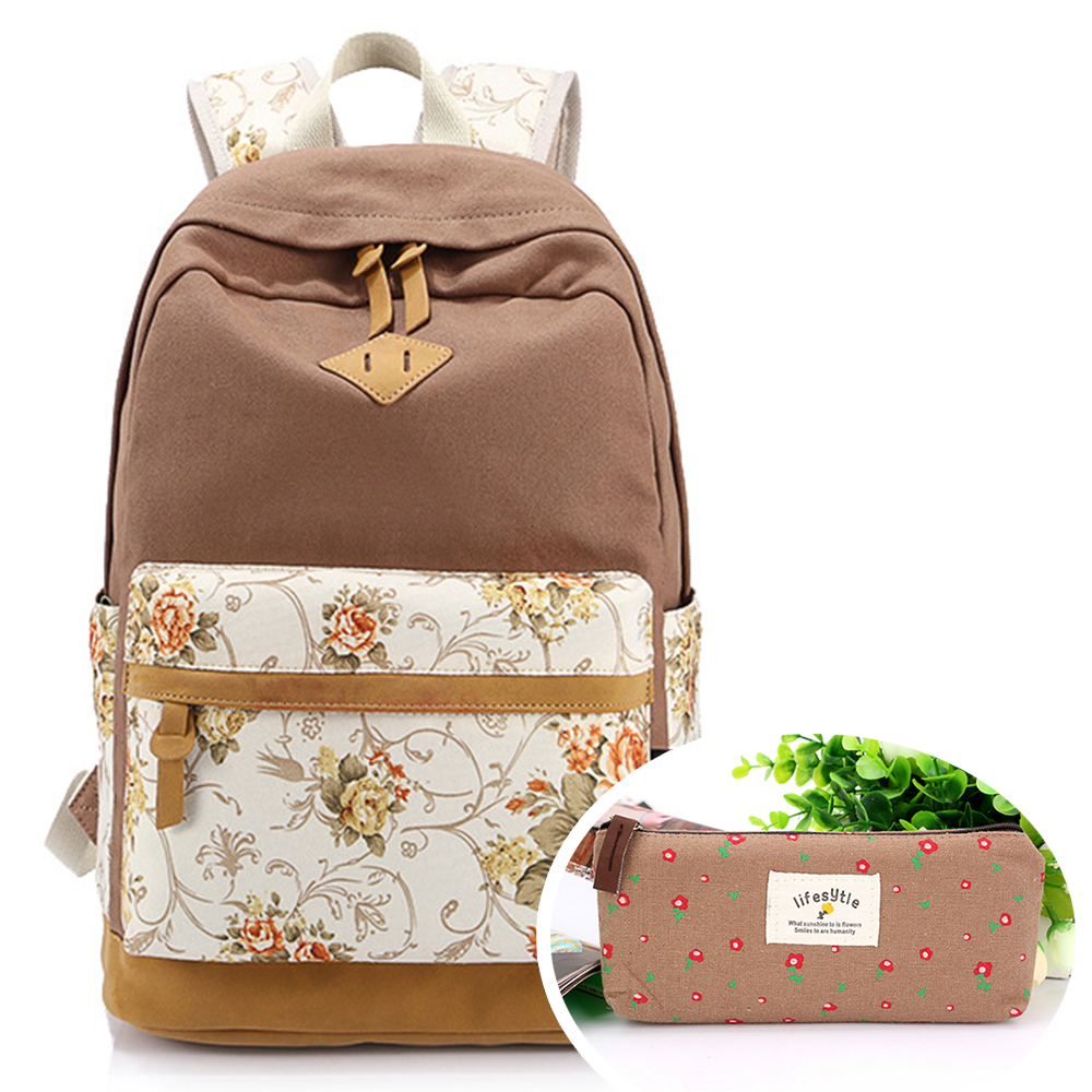 Coastacloud - Casual Style Lightweight Canvas Laptop Backpack Cute Travel School College 