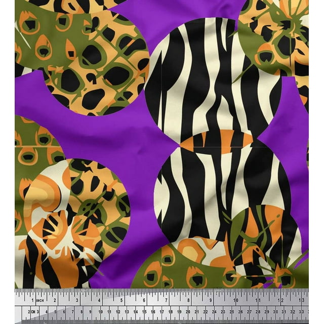 Soimoi Purple Poly Georgette Fabric Leopard & Wild Animal Skin Decor Fabric Printed BTY 52 Inch Wide