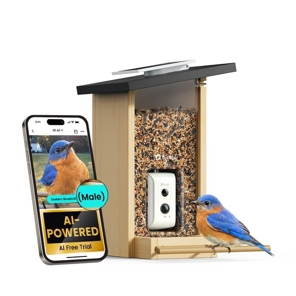 Birdfy Smart Bird Feeder with Camera, Bird Watching Camera with Solar Panel, AI Identify 6000 Species, Eco-friendly Wooden, Ideal Gift, Ebony