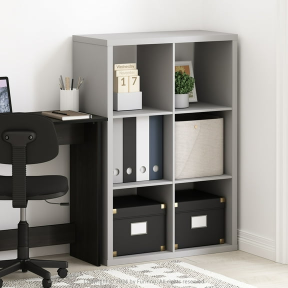 Furinno Cubic Open Back Multipurpose Clothing & Closet Storage Organizer Shelf, 6-Cube, Light Grey