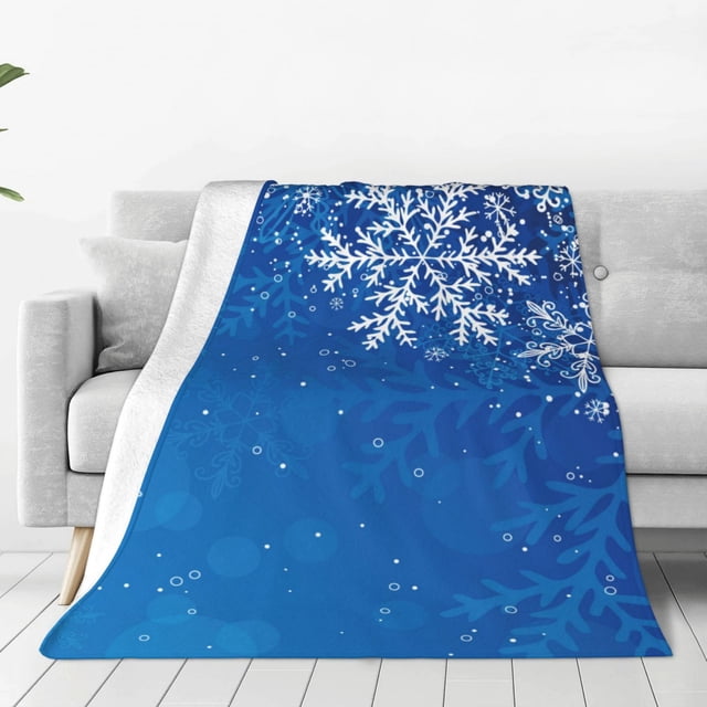 Balery Blue Christmas With Snowflakes Manta de Felpa Suave y Acogedora – Cobija de Franela Aterciopelada para Cama, Lavable y Cálida para Sofá, Mascotas, Transpirable-60"x50"