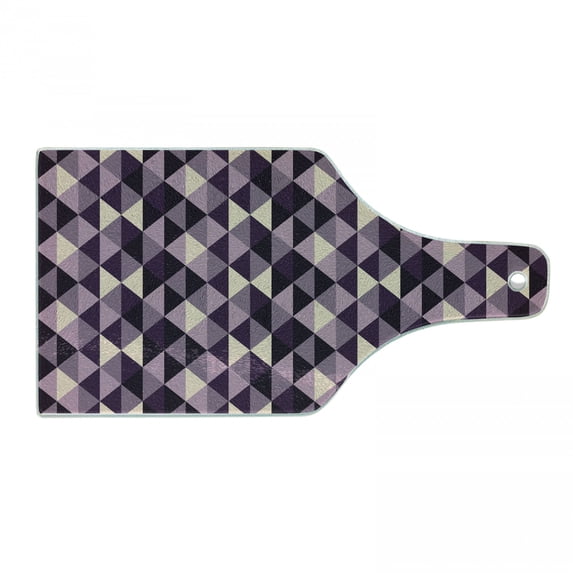 Geometric Cutting Board, Abstract Triangles with Dark and Pale Color Shades, Decorative Tempered Glass Cutting and Serving Board, Wine Bottle Shape, Dark Purple Lilac, by Ambesonne