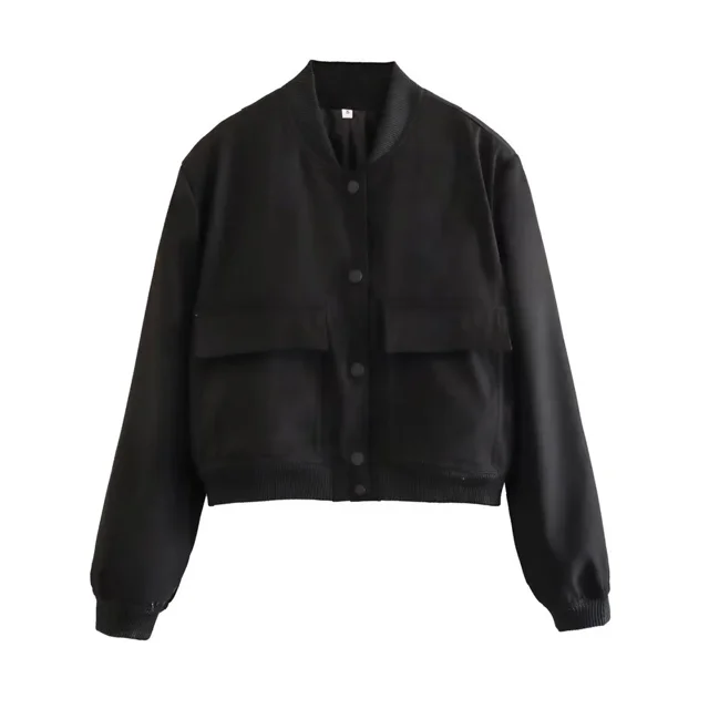 ASDS-Chaqueta Bomber con bolsillos para mujer, abrigos Vintage de manga larga con botón frontal, prendas de vestir exteriores informales, Tops elegantes