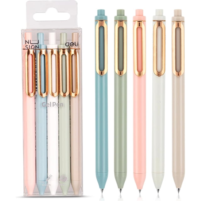 Biwat-Gel Pens, 5 Pcs 0.5mm Retractable Quick Dry Black Ink Fine Point Rolling Ball Gel Pen, Smooth Writing No Bleed for Journaling Note Taking, Home School Office Supplies