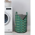 thumbnail image 3 of Boho Laundry Bag, Inspired Design of Geometric Motifs, Hamper Basket with Handles Drawstring Closure for Laundromats, 13" x 19", Dark Seafoam Yellow, by Ambesonne, 3 of 4