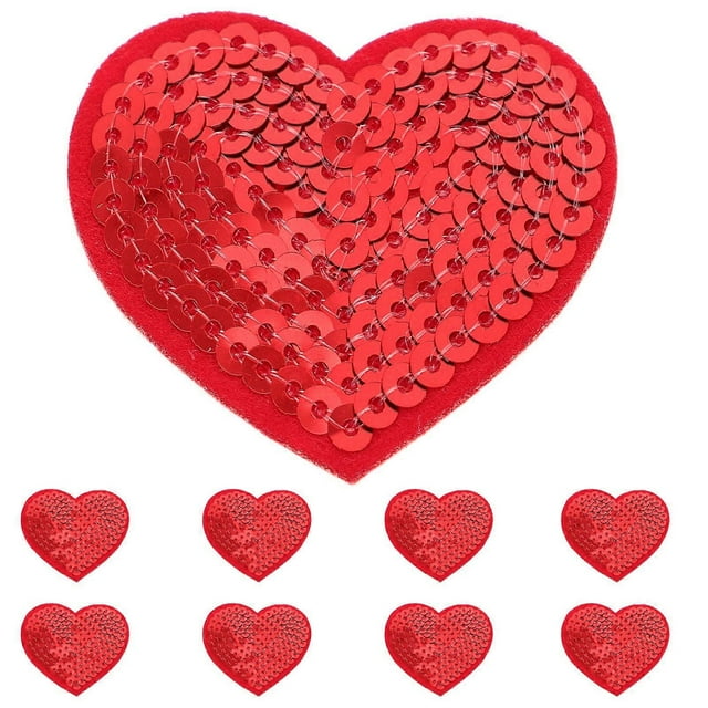 10 Pcs Heart Sequin Patches Glitter Heart Embroidered Appliques For Clothes Hats Bags Fashion Decoration Easy To Apply Clothes Fabric Stickers