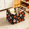 thumbnail image 4 of Canvas Candy Storage Basket,Foldable Rectangular Gift Basket with Handles,Pumpkin Ghost Pattern Decor Organizer Bin for Household Sundry Sorting,White, 4 of 7