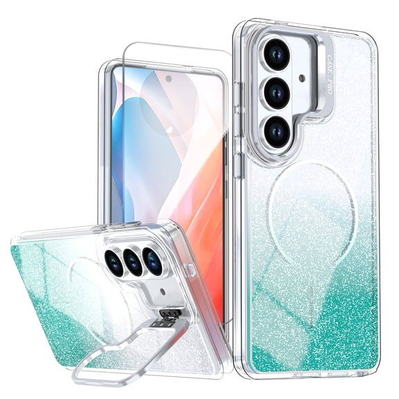 Allytechgroup For Samsung Galaxy S26  6.7" Case with Screen Protector & Camera Lens Stand, Stylish Gradient Color Back Cover Shockproof TPU Back Cover for Galaxy S26 Plus, Green