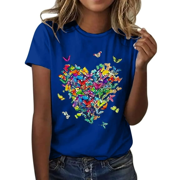 Women's T-shirts Women's Love Butterfly Printed Shirt Short Sleeve Round Neck T Shirt Fashion Top Lightweight Soft Casual Summer Clothing Clothes T-shirts