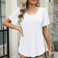thumbnail image 6 of Crunowin Womens Short Sleeve Pleated Tops, Casual Round Neck Elegant Blouse for Summer White M, 6 of 8