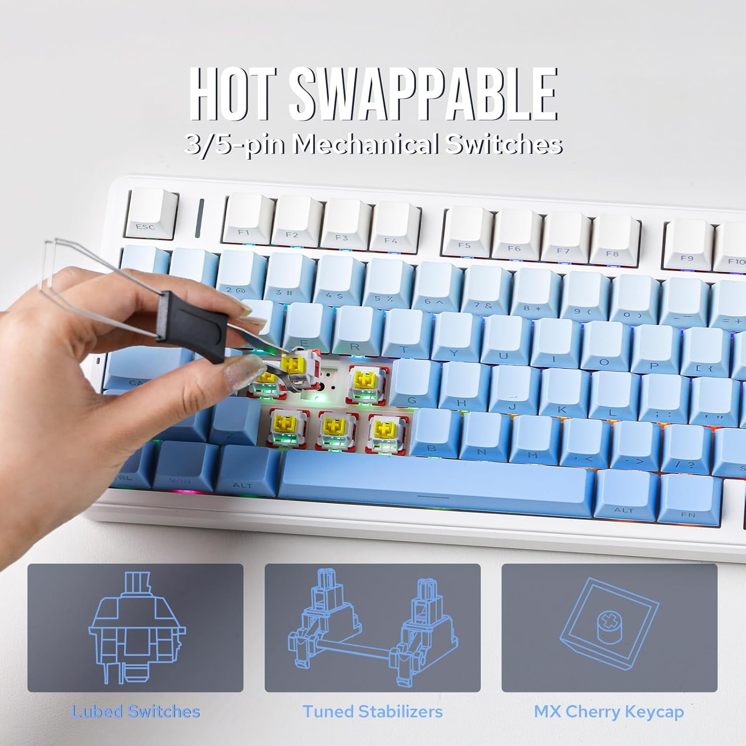 AULA F99 Pro, 99-Key, Wireless, Hot Swappable, Mechanical Gaming Keyboard, RGB, 5-Layer Padding, 8000 mAh Battery, Knob
