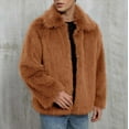thumbnail image 4 of OGLCCG Mens Faux Fur Coat Winter Warm Shaggy Casual Oversized Lapel Long Sleeve Jackets Outdoor Fashion Fuzzy Outerwear,M,Brown, 4 of 6