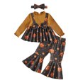 thumbnail image 5 of Mnyotv Toddler Baby Girl Fall Clothes Floral Dress Shirts and Flared Pants with Headbands 3Pcs Thanksgiving Outfits Size 2-3 Years, 5 of 6