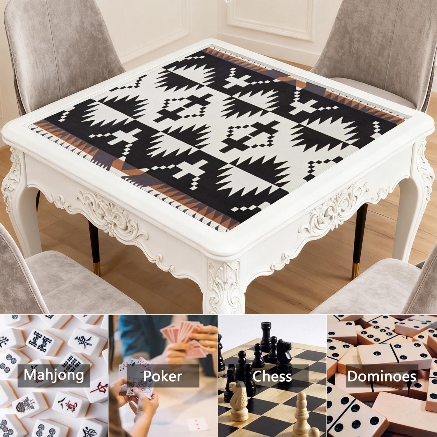 Stylish 31.5 Inch Square Boho Mahjong Mat, Anti-Slip Rubber Game Pad with Noise Dampening for Tiles, Multi-Purpose Mat for Card Games Board Games and Tabletop