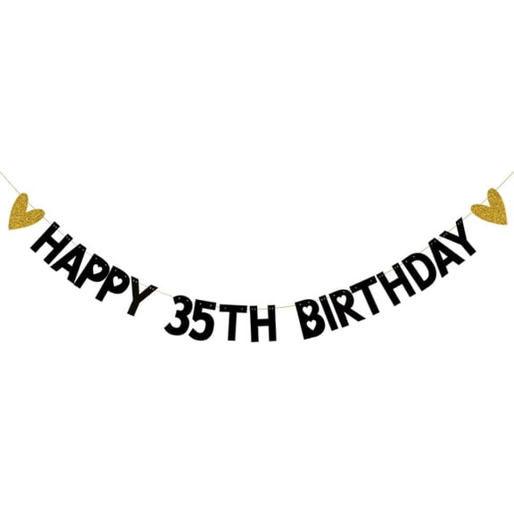 HAPPY 35TH BIRTHDAY Banner,,Black Paper Glitter Party Decorations for 35 Years Old 35TH Birthday Party Supplies Letters Black