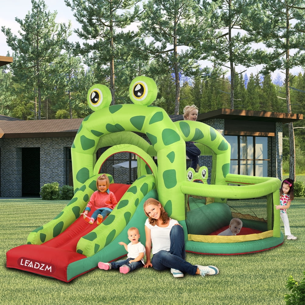 Indoor/Outdoor Jump House Playhouse Kids Inflatable Bouncer Jumper Castle with Slide Ball Playing Area from US, Frog Jumping Area Inflatable Bounce House 