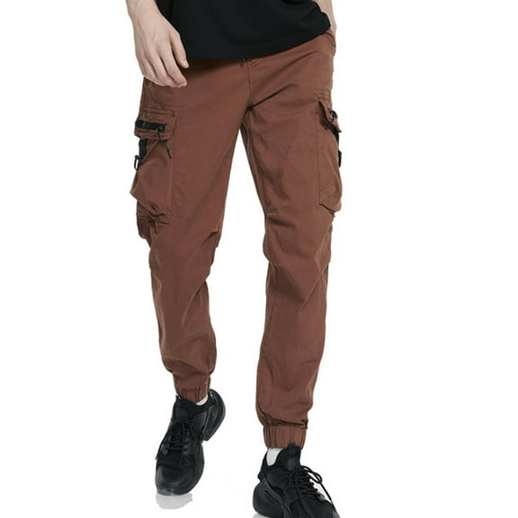 Men's Elastic Waist Loose Fit Lightweight Workwear Casual Cargo Pull On Pants Retro Pocket Loose Casual Pants Outdoor Hundred Washed Pants