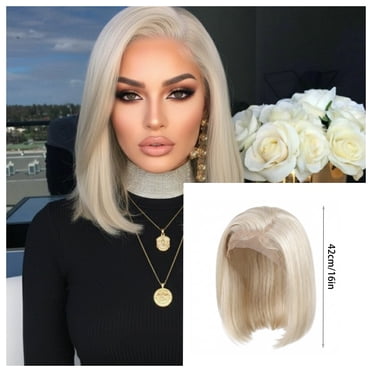 Lace Front Blond Straight Hair Wigs 16 inch Women Short Hair Shoulder Long High-Temperature Fiber Synthetic Hair
