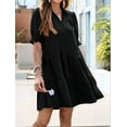 thumbnail image 3 of Women'S Pleated Mid Sleeve Dress Black XL, 3 of 5