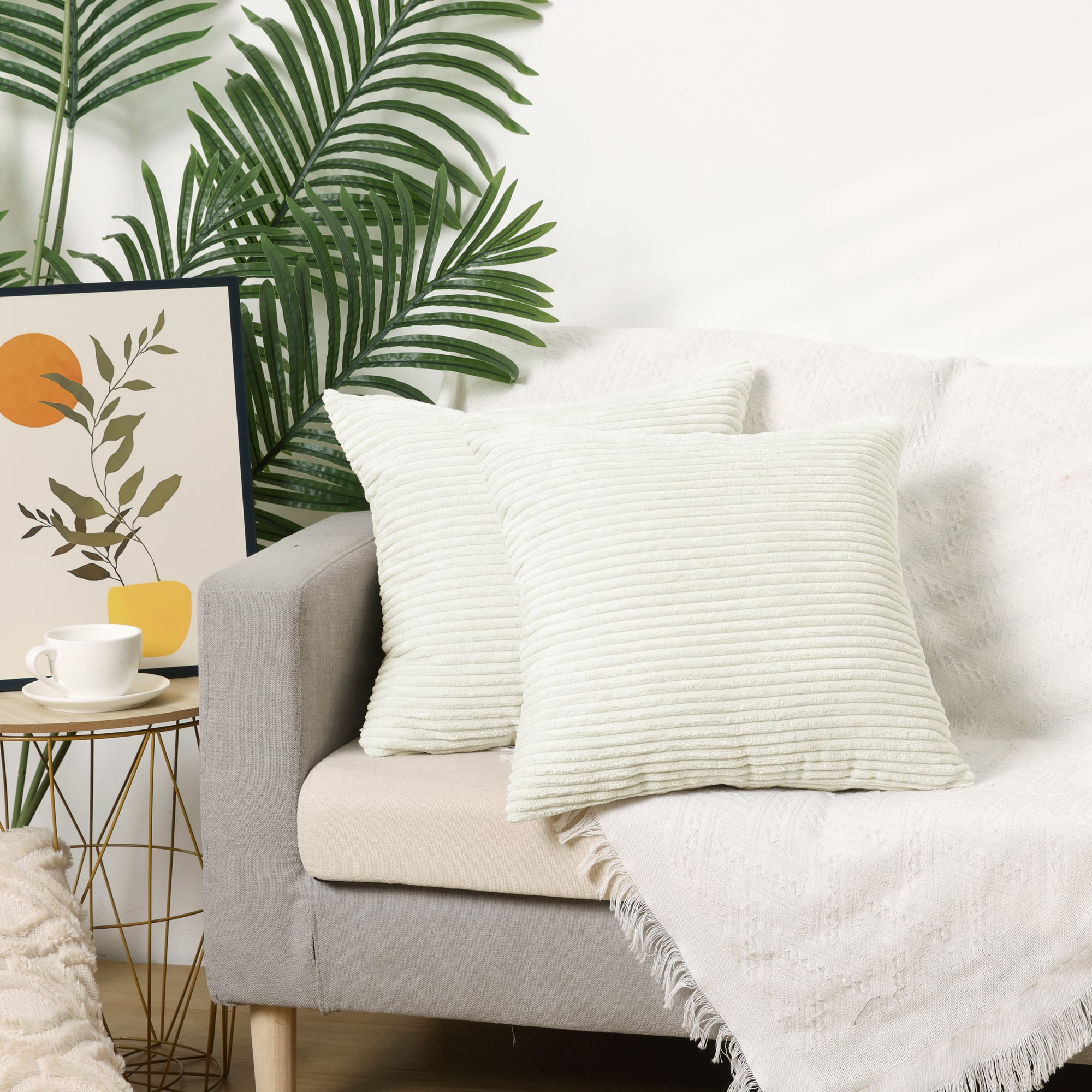 Unique Bargains Sofa Living Room Corduroy Decorative Throw Pillow Covers (2 Count) Beige 18" x 18"
