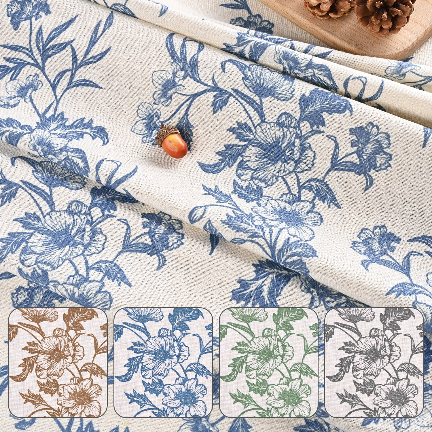 Alishomtll Floral Curtains for Living Room Farmhouse Country Linen Curtains Light Filtering Window Drapes,Blue ,52"x63", 2 Panels