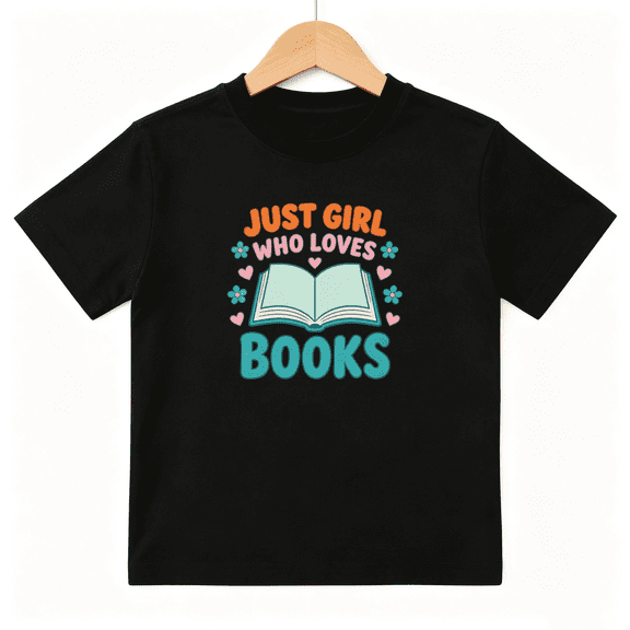 Book Lovers Girls Graphic Tee, Cute Just Girl Loves Reading 100% Cotton Kids Short Sleeve T-Shirt