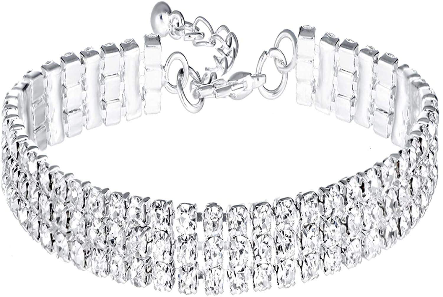 Gold/Silver Plated Rhinestone Crystal Teardrop Drop Dangle Earrings Link Bracelet Jewelry Set for Women Girls 