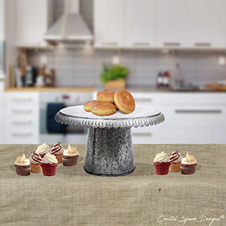 Coastal Space Designs IR 4184X-VC Round Metal Cupcake Stand Galvan, Outdoor Indoor Serveware-Farmhouse Serving Tray Rustic, Vintage Decoration in Kitchen and Dining Room, 14", Silver