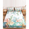 thumbnail image 2 of Twin Sze Fitted Sheet Set - Marine Life 2 Piece Bedding Sets 16" Deep Pocket Fitted Sheet with 1 Pillowcase, Nautical Underwater Coral Shell Starfish Watercolor Brushed Microfiber Hotel Bed Sheets, 2 of 9