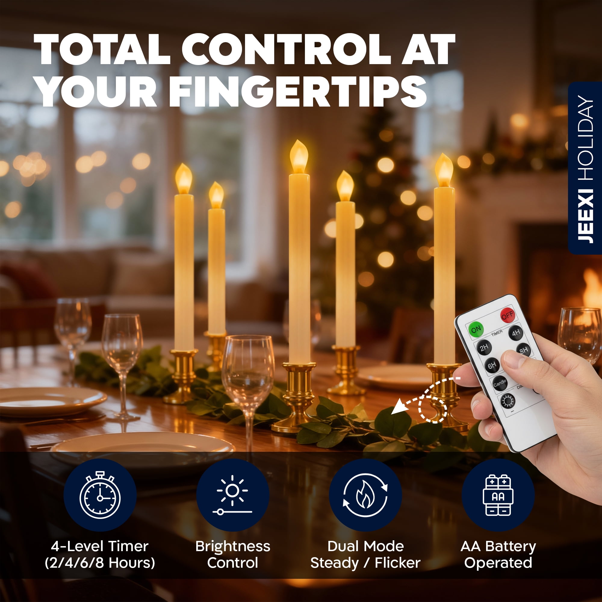 Christmas Window Candles - 6 Pack, Christmas LED Taper Candles with Timer & Stands, Flickering Flameless Candles with Remote Control, Battery Operated Candles, Indoor Xmas Holidays Decorations (Gold)