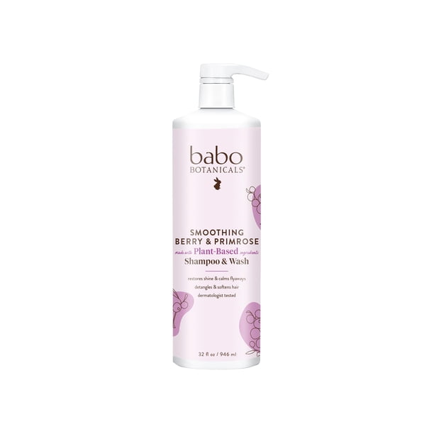 Babo Botanicals Champú y lavado suavizante 2 en 1 con bayas naturales y aceite de onagra, vegano hipoalergénico para bebés y niños - 32 oz. (Tamaño familiar) Rosa