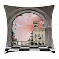 thumbnail image 1 of Fantasy Throw Pillow Cushion Cover, Castle Balcony Checkered Floor Pattern Medieval Architecture Floral Arrangement, Decorative Square Accent Pillow Case, 16 X 16 Inches, Multicolor, by Ambesonne, 1 of 2