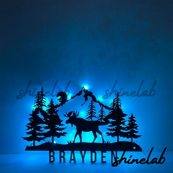 Shinelab Moose Metal Sign LED Wall Decor, Custom Deer Moose Decor Personalized Gifts 11833