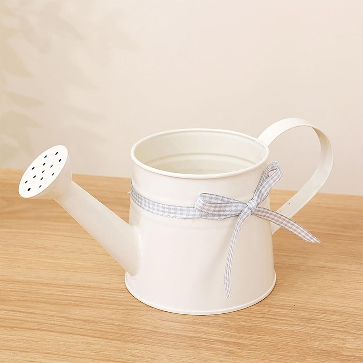 Vintage Tinplate Watering Can - 1L Galvanized Metal Kettle with Long Spout for Precise Indoor & Outdoor Plant Watering, Slow Pour Shower Sprinkler for Flowers (White)